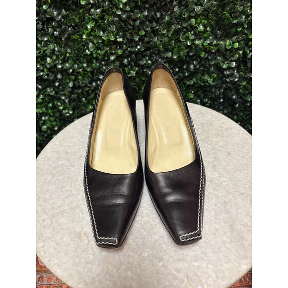 Tods Square Toe Kitten Heel Pumps black white stitch size 6.5 - Picture 6 of 13